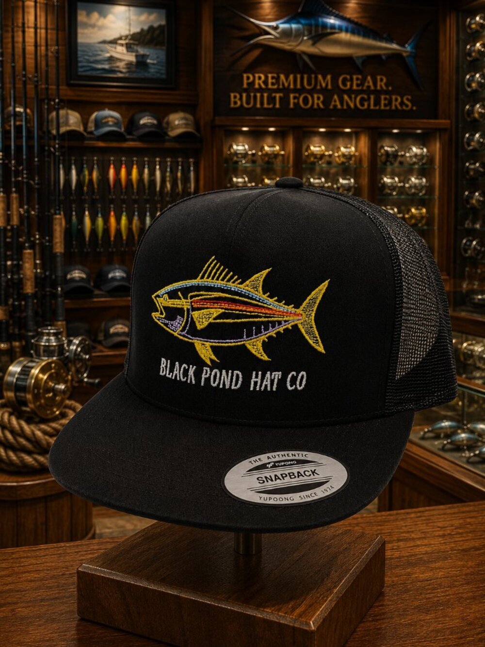 Black Pond Hat Co. Tuna Fishing Flat Bill Trucker Mesh Snapback